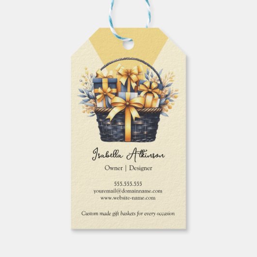 Dunkelblau-gelbe Körbe Geschenkanhänger (Rückseite)