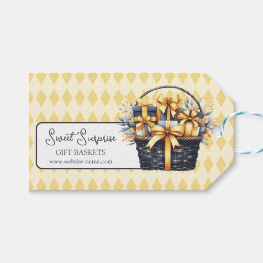 Dunkelblau-gelbe Körbe Geschenkanhänger (Vorderseite (Horizontal))