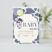 Dunkelblau Gelbe Kuh mit Balloon Baby Dusche Einladung (Stehend Vorderseite)