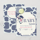 Dunkelblau Gelbe Kuh mit Balloon Baby Dusche Einladung (Vorne/Hinten)