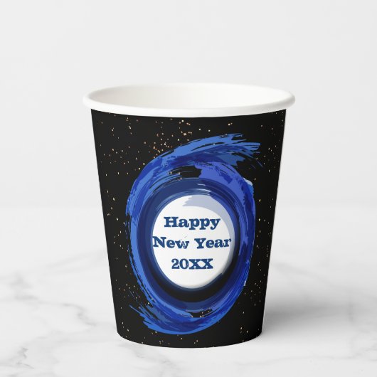 Dunkelblau gestrichen am Abend, glücklich Neues Ja Pappbecher (Rückseite)
