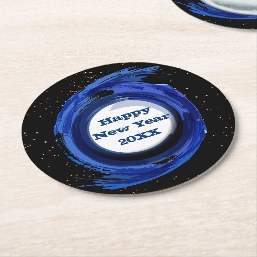 Dunkelblau gestrichen am Abend, glücklich Neues Ja Runder Pappuntersetzer (Angewinkelt)