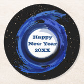 Dunkelblau gestrichen am Abend, glücklich Neues Ja Runder Pappuntersetzer (Vorderseite)