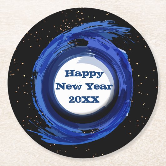 Dunkelblau gestrichen am Abend, glücklich Neues Ja Runder Pappuntersetzer (Vorderseite)
