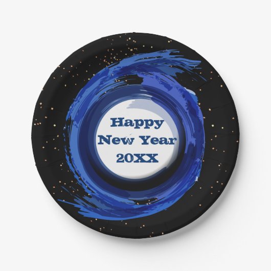 Dunkelblau gestrichen am Abend, Happy New Year 20x Pappteller (Vorderseite)