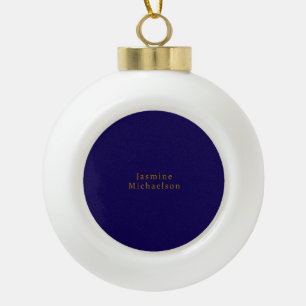 Dunkelblau & Gold Süß Minimalistischer Eigener Nam Keramik Kugel-Ornament