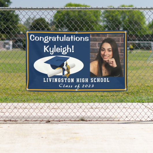 Dunkelblau, Gold und Weiß Vinyl Abschluss Foto Banner (Insitu)