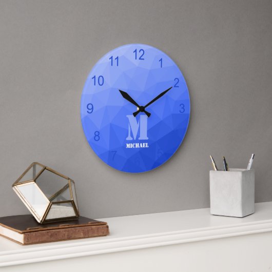 Dunkelblau Gradientengeometrisches Messemuster Mon Große Wanduhr (Büro)