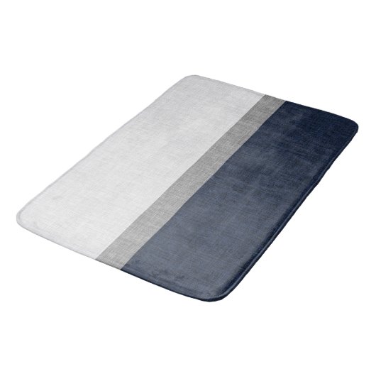 Dunkelblau, grau, einfach Streifen Crosshatch Badematte (Schrägansicht)