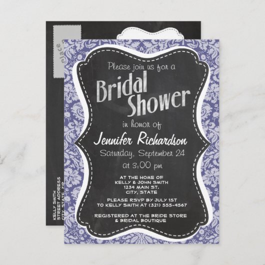 Dunkelblau-graue Damaske; Vintage Kopfplatte Einladungspostkarte (Vorne/Hinten)