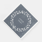Dunkelblau, graue Hand gedruckt Holly Wreath Weihn Serviette (Ecke)