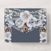 Dunkelblau graue Rose All In One Einladung (Rückseite)