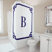 Dunkelblau griechischer Schlüssel Einfache Monogra Duschvorhang (Beispiel)