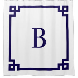 Dunkelblau griechischer Schlüssel Einfache Monogra Duschvorhang