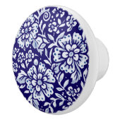 Dunkelblau Große Blumenmuster Holzmarche Keramikknauf (Rechts)