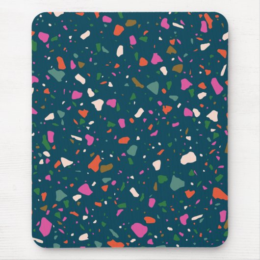 Dunkelblau grün mit rosa Orange Aquamarin Terrazzo Mousepad (Vorne)