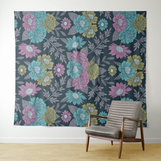 Dunkelblau, grün und Lila Wandteppich (Beispiel (Horizontal))