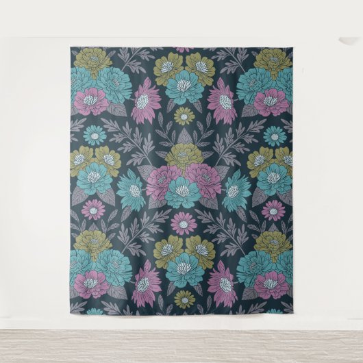 Dunkelblau, grün und Lila Wandteppich (Vorderseite)