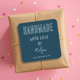 Dunkelblau, handgefertigt mit Liebe-Square-Aufkleb Quadratischer Aufkleber