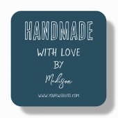 Dunkelblau, handgefertigt mit Liebe-Square-Aufkleb Quadratischer Aufkleber