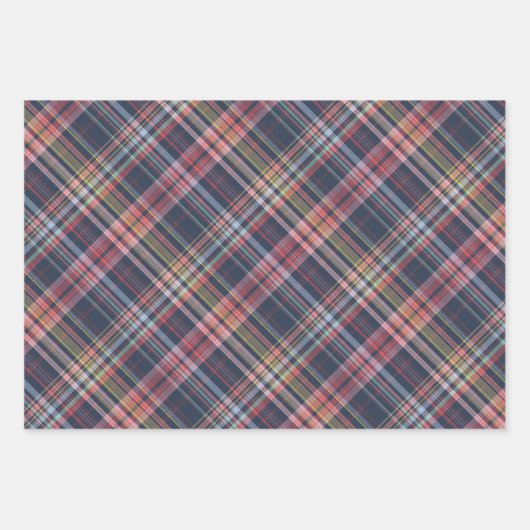 Dunkelblau hellblau Korallenrot Rosa Kariert Geschenkpapier Set (Vorderseite 3)