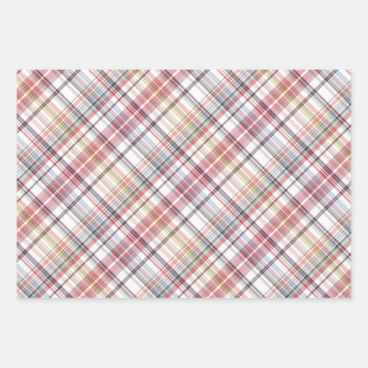 Dunkelblau hellblau Korallenrot Rosa Kariert Geschenkpapier Set (Vorderseite 2)