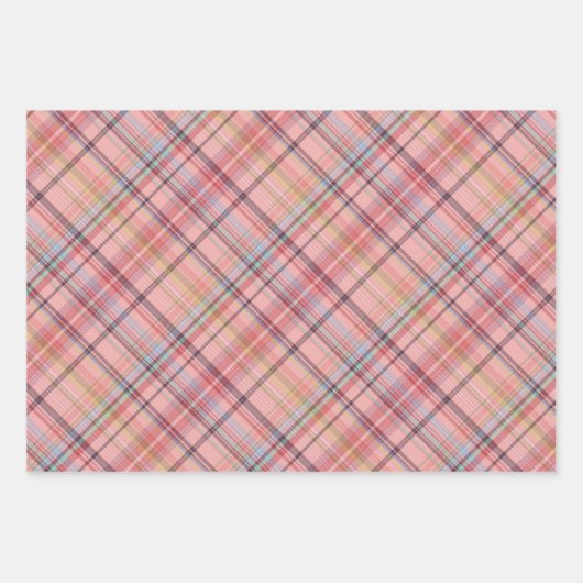 Dunkelblau hellblau Korallenrot Rosa Kariert Geschenkpapier Set (Vorderseite)