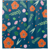 Dunkelblau Hintergrund farbenfrohe Blumenmuster Duschvorhang (Vorderseite)