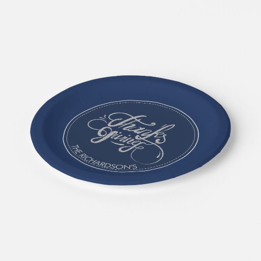 Dunkelblau Hintergrund Silver Glitzer-Erntedank Pappteller (Schrägansicht)