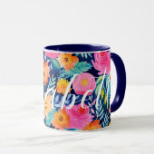 Dunkelblau Hot Pink Gelb Happy Blauer Individuelle Tasse (VorderseiteRechts)