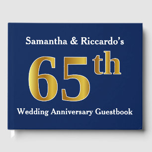 Dunkelblau + Imitats Gold 65. Hochzeitstag Gästebuch