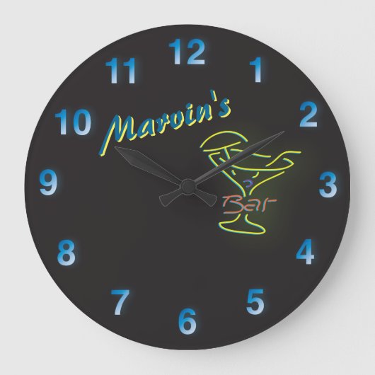 Dunkelblau 🍻 🕰 Imitats Neon Signieren Custom Man Große Wanduhr (Vorderseite)