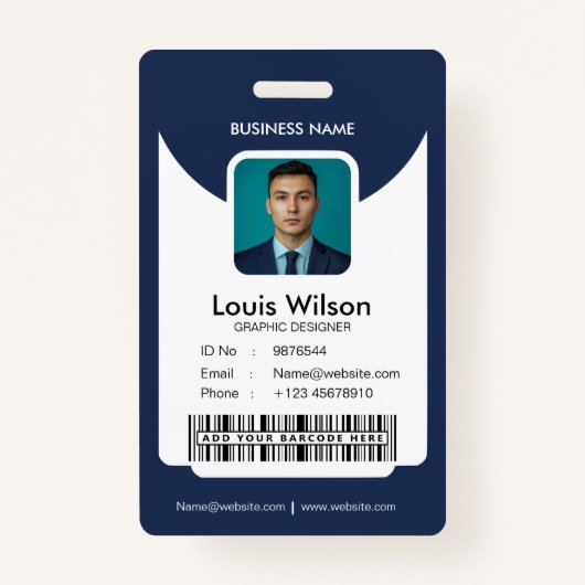 Dunkelblau | Individuell anpassbare Mitarbeiter-ID Ausweis (Vorderseite)