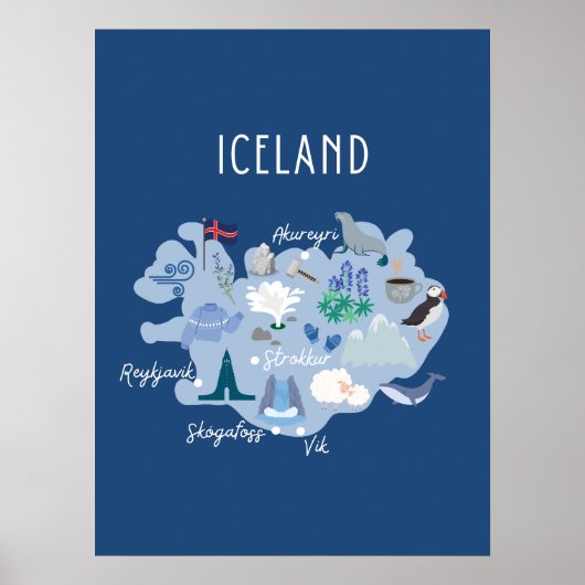 Dunkelblau-Island-Reisekarte Poster (Vorne)