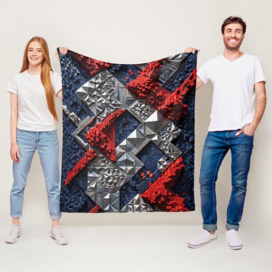 Dunkelblau Lebhaft Rot Silber Mikro-Mosaik 3D Fleecedecke (Beispiel)