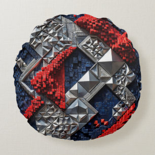 Dunkelblau Lebhaft Rot Silber Mikro-Mosaik 3D Rundes Kissen
