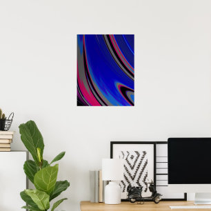 Dunkelblau Magenta Abstrakter Fraktalwirbel Poster