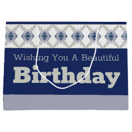 Dunkelblau mit floralen Akzenten Große Geschenktüte