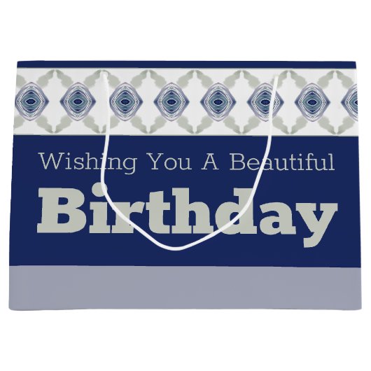 Dunkelblau mit floralen Akzenten Große Geschenktüte (Vorderseite)