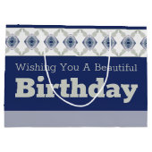 Dunkelblau mit floralen Akzenten Große Geschenktüte (Rückseite)