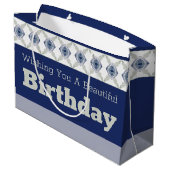 Dunkelblau mit floralen Akzenten Große Geschenktüte (Rückseite Schrägansicht)