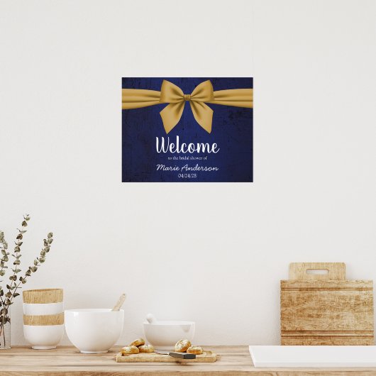 Dunkelblau mit Gold Bow-Brautparty Poster (Küche)