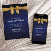 Dunkelblau mit Gold Bow Hochzeitseinladung Save The Date