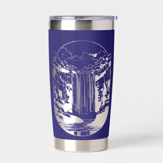 Dunkelblau mit negativem Wasserfall im Weltraum Thermobecher (Links)