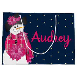 Dunkelblau mit rosa Schneemann Große Geschenktüte