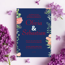 Dunkelblau mit roter Typografie, elegante Hochzeit