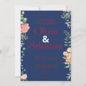 Dunkelblau mit roter Typografie, elegante Hochzeit Einladung (Vorderseite)