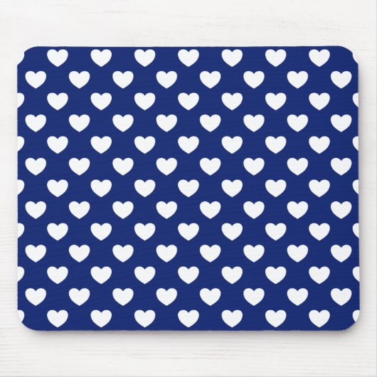 Dunkelblau mit weißem Herzen Polka-Dot-Muster Mousepad (Vorne)