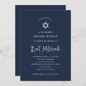 Dunkelblau mit weißer Kalligrafie | Bat Mitzvah Einladung (Vorne/Hinten)