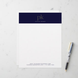 Dunkelblau Modernes Minimalistisches Monogramm Ber Briefbogen